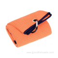 Portable polyester Tri-fold golf towel with grommet hook